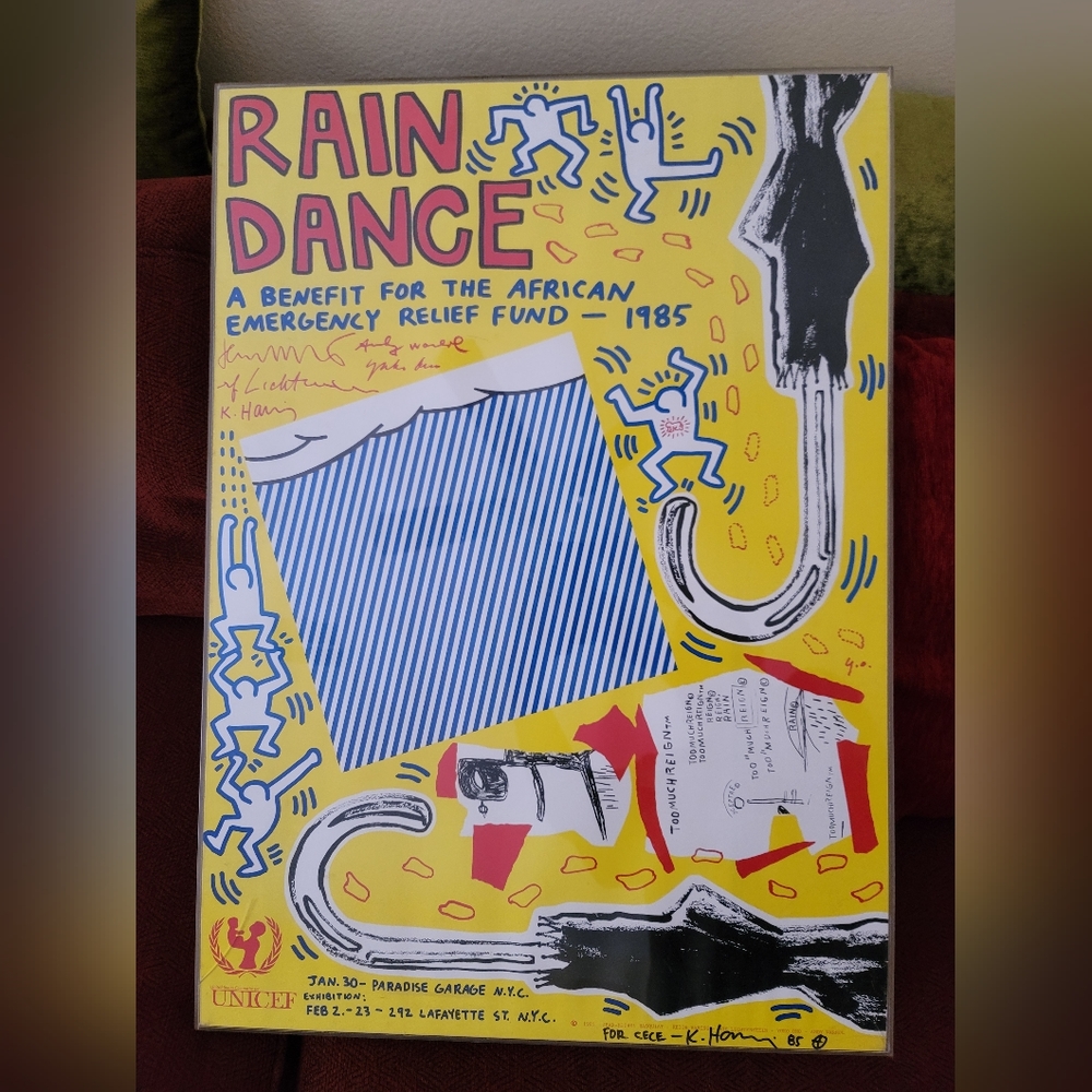 1985 Signed Keith Haring "Rain Dance" Print